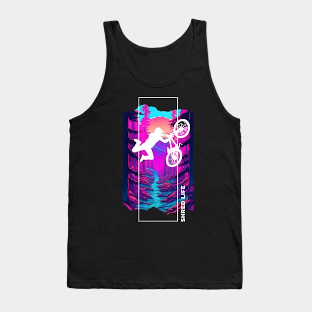 Shred Life: Neon Sunrise - Mountain Biking - AI Art Tank Top by JenJoy Designs